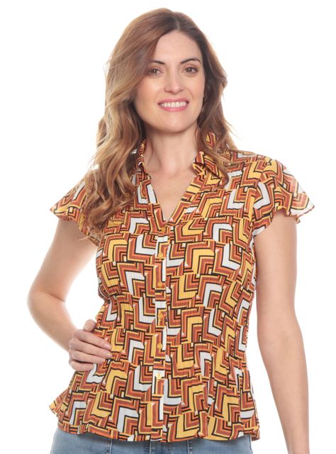 Blusa Manga Corta Estampada Cuello Camisero-0