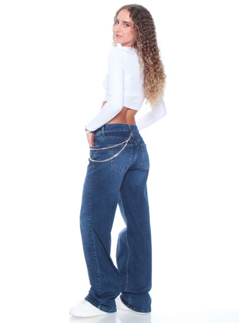 Jeans Recto Skater Tiro Alto Aplicación Cadena-4