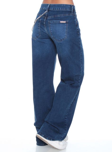 Jeans Recto Skater Tiro Alto Aplicación Cadena-1