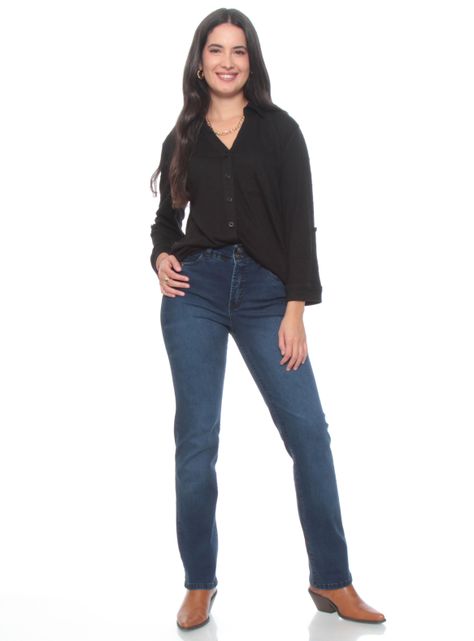 Blusa Manga 3/4 Ajustable Sólida Cuello Camisero-3