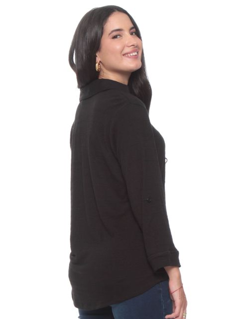 Blusa Manga 3/4 Ajustable Sólida Cuello Camisero-1