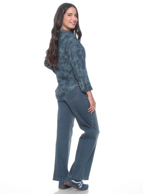 Blusa Manga Larga Denim Estampado Abotonada en Delantero-4