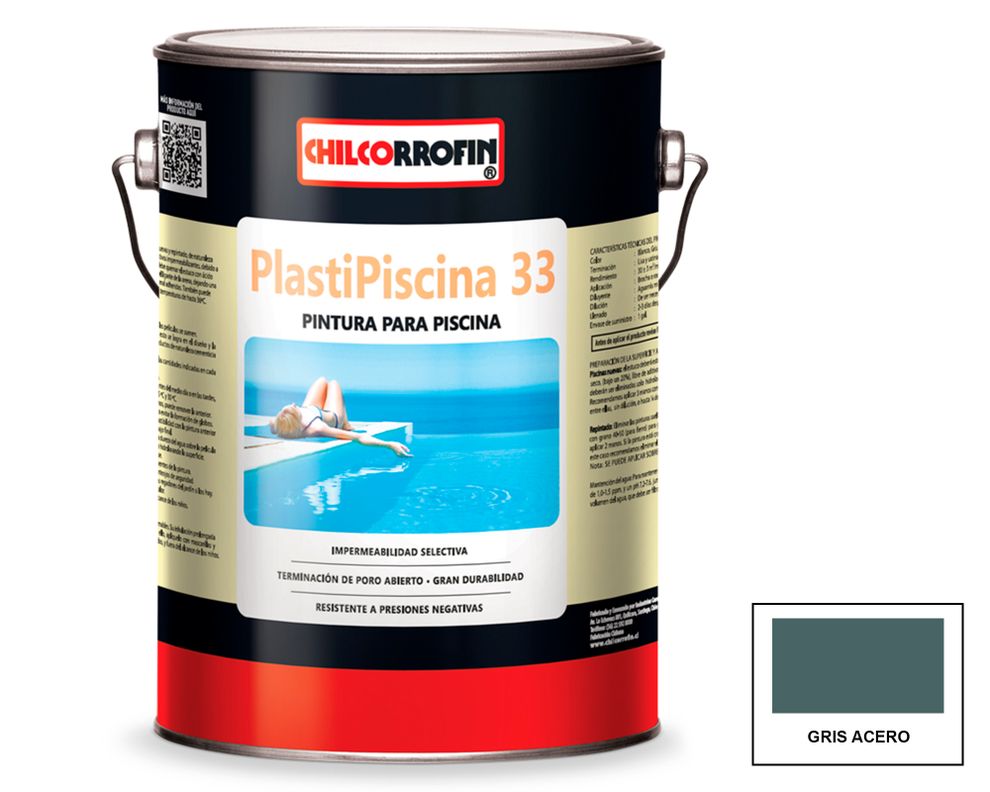 Pintura para piscina 1 galón Plastipiscina 33 gris acero satín Chilcorrofin-0