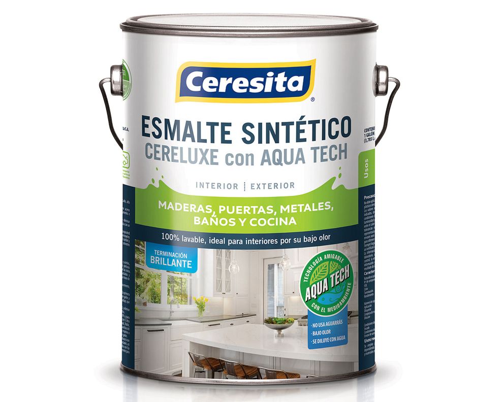 Esmalte sintetico 1 galon Cereluxe Aqua Tech cafe moro brillante Ceresita
