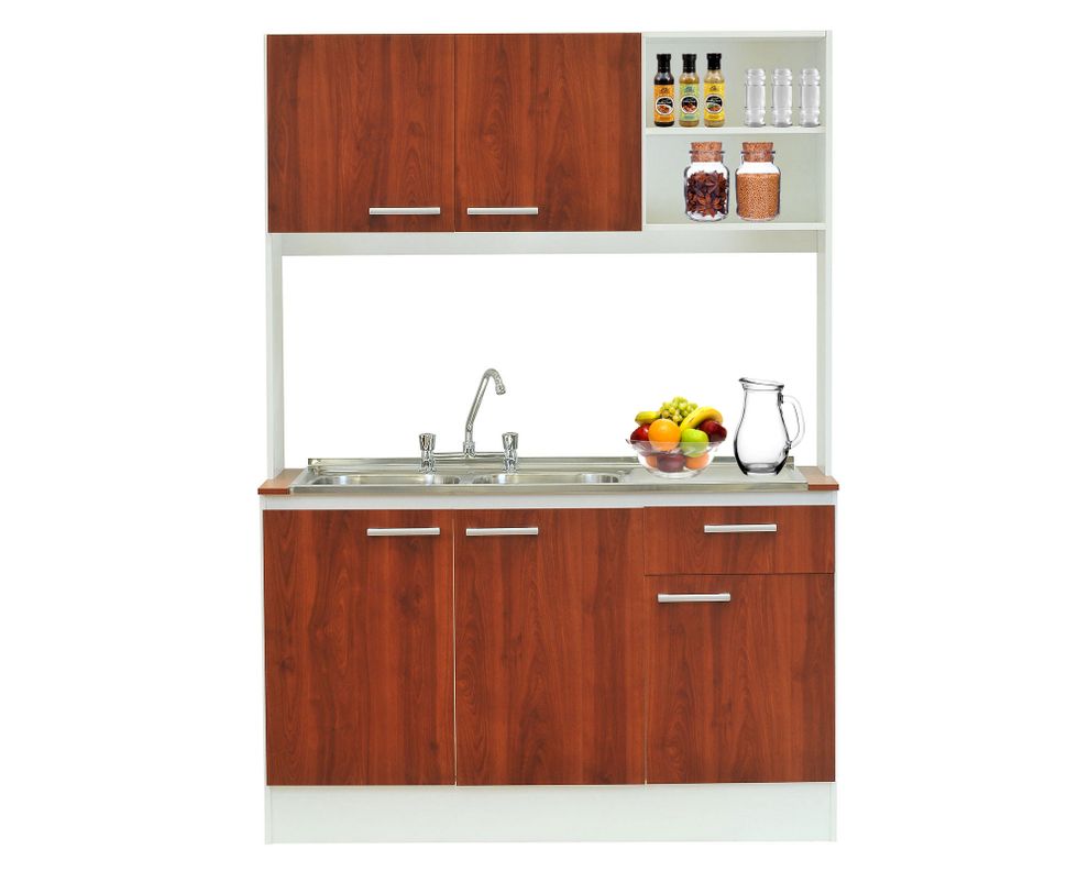 Kit cocina 5 puertas Lonquimay blanco/cerezo + lavaplatos izquierdo Mobikit-10