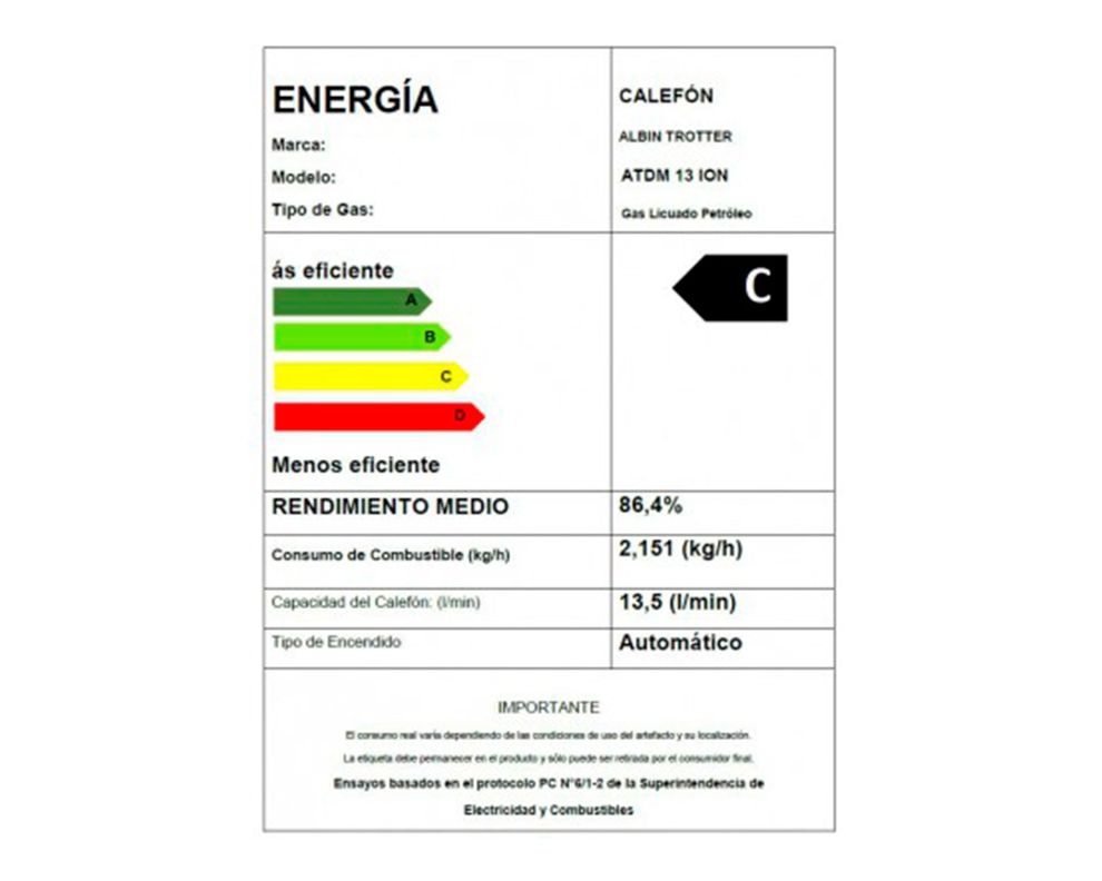 Calefont ionizado tiro natural 13 lt gas licuado ATMD Albin Trotter-2