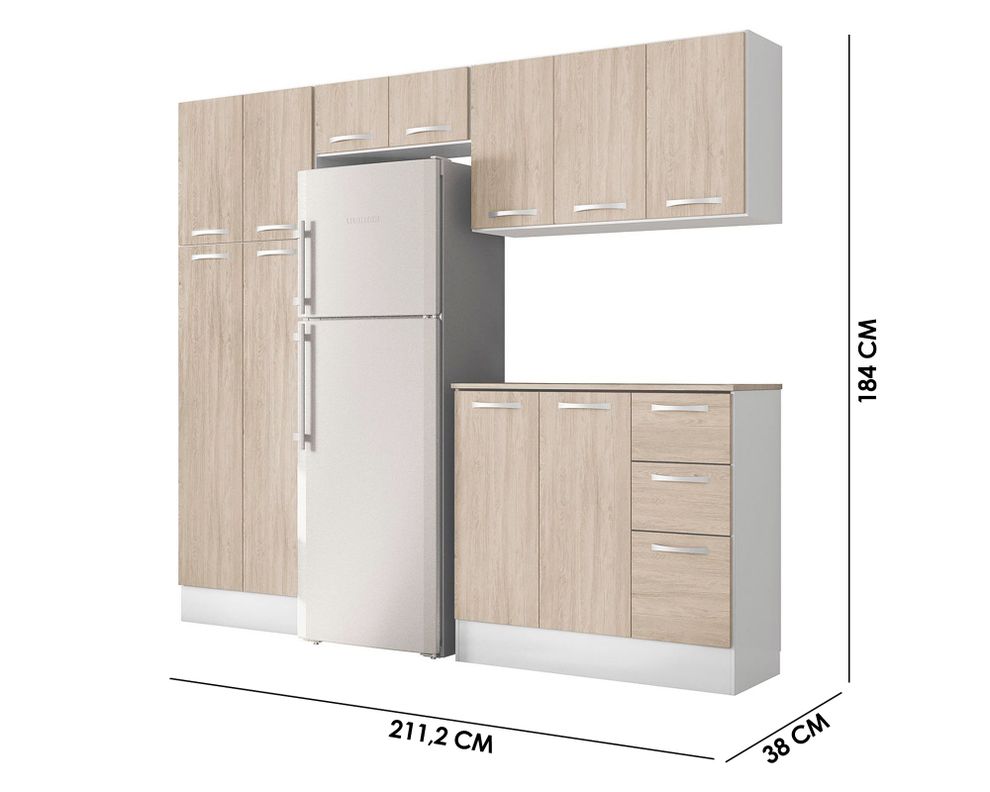 Kit cocina 11 puertas 3 cajones Sevilla blanco/vainilla Favatex-5