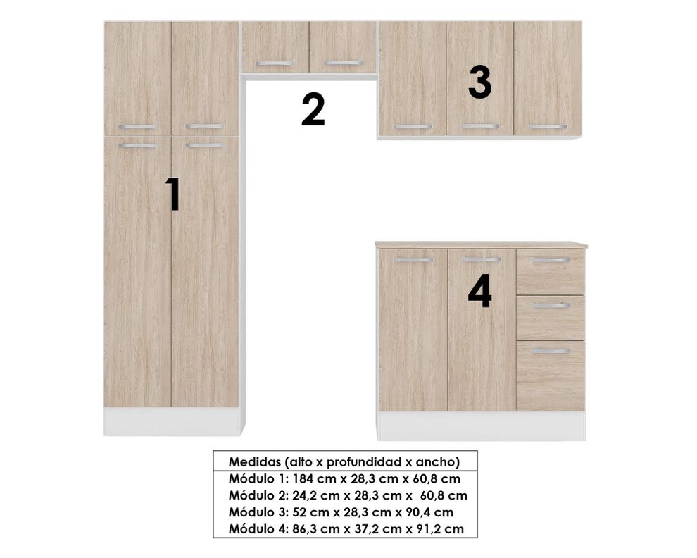 Kit cocina 11 puertas 3 cajones Sevilla blanco/vainilla Favatex-6