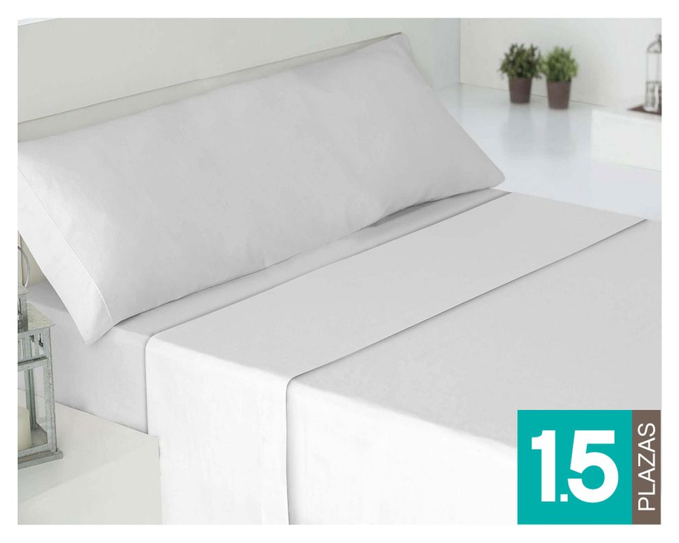 Juego sábanas 1,5 plazas 180 hilos blanco Cotidiana