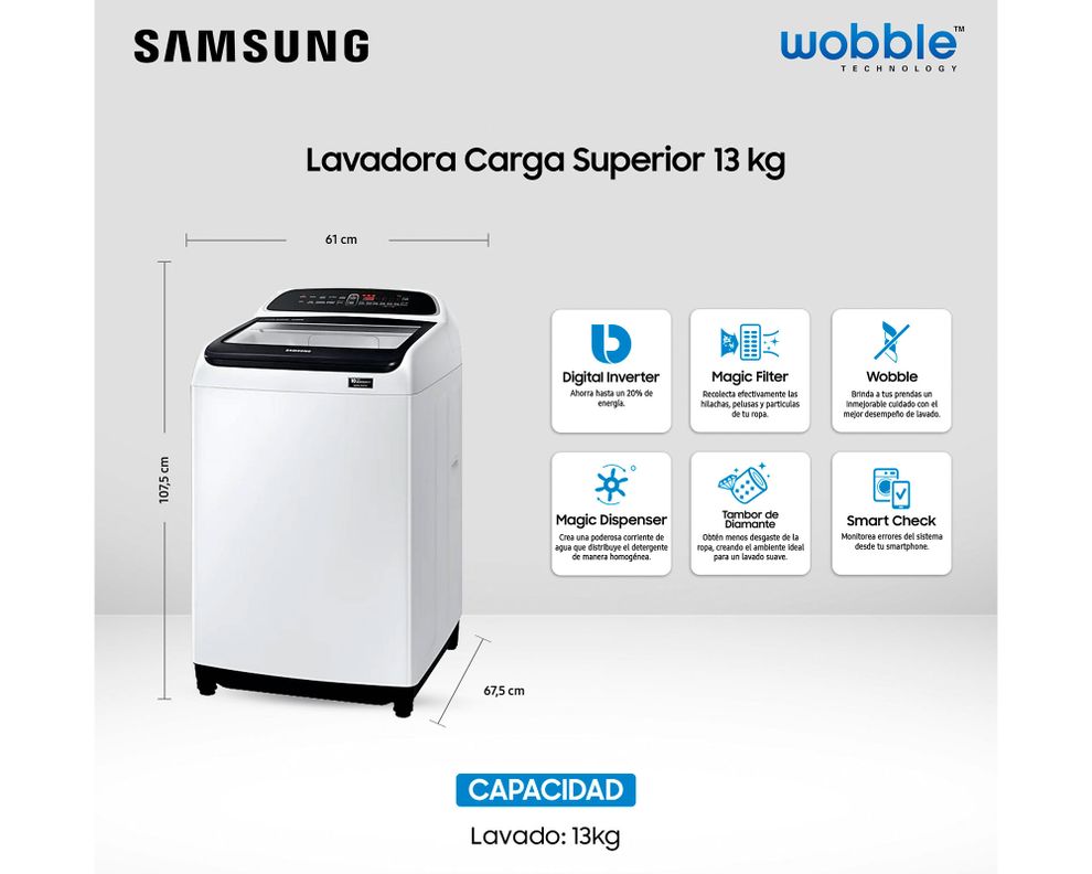 Lavadora carga superior 13 kg WA13T5260BW/ZS Samsung-22