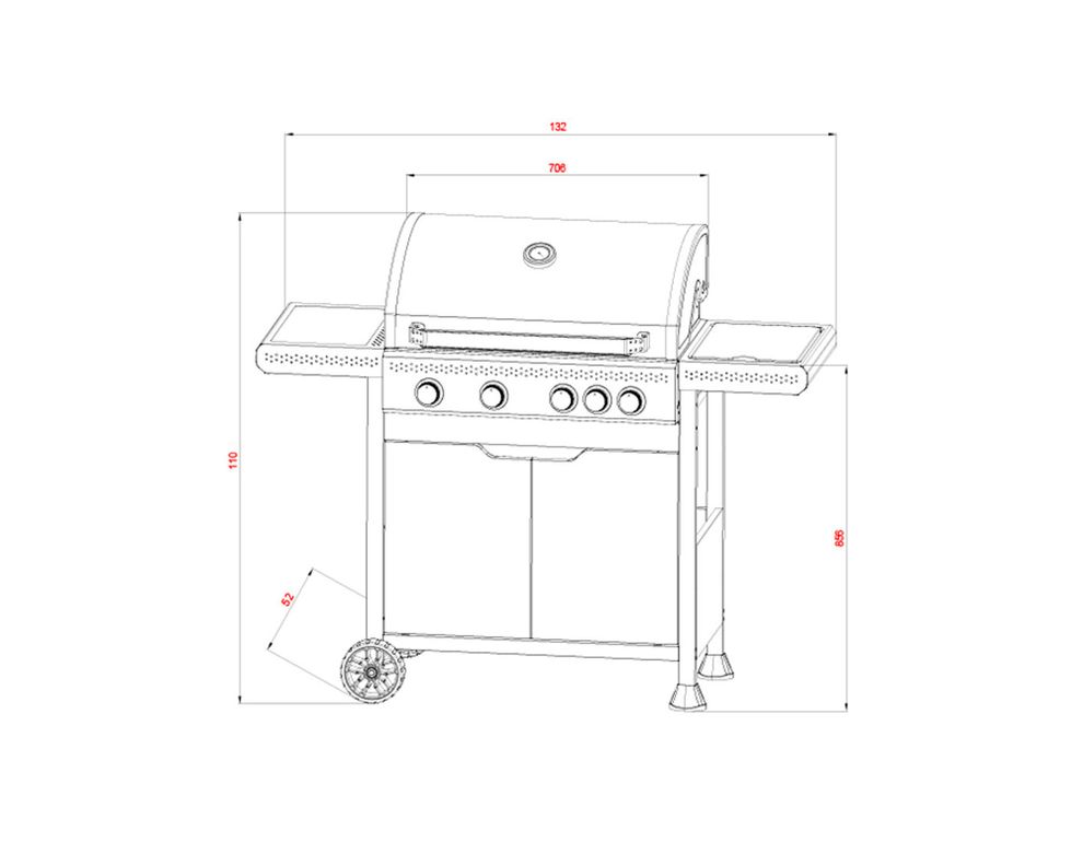 Parrilla a gas 4 quemadores + quemador lateral Misisipi-22
