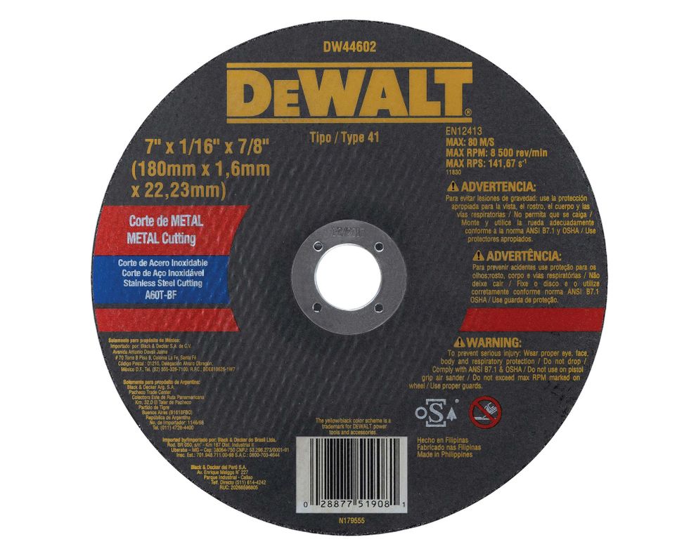 Disco de corte metal DW44602 7"