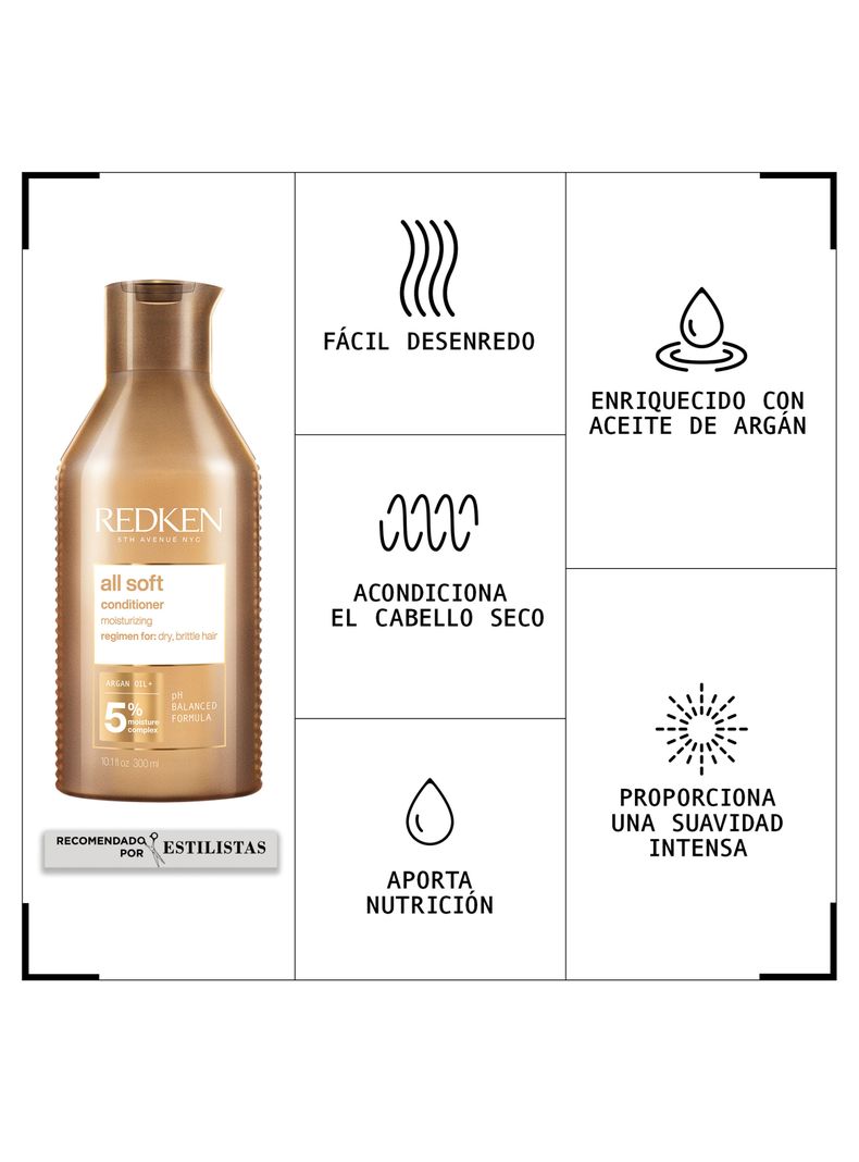 Set Hidratación Cabello Seco All Soft Shampoo 300ml + Acondicionador 300ml Redken-2
