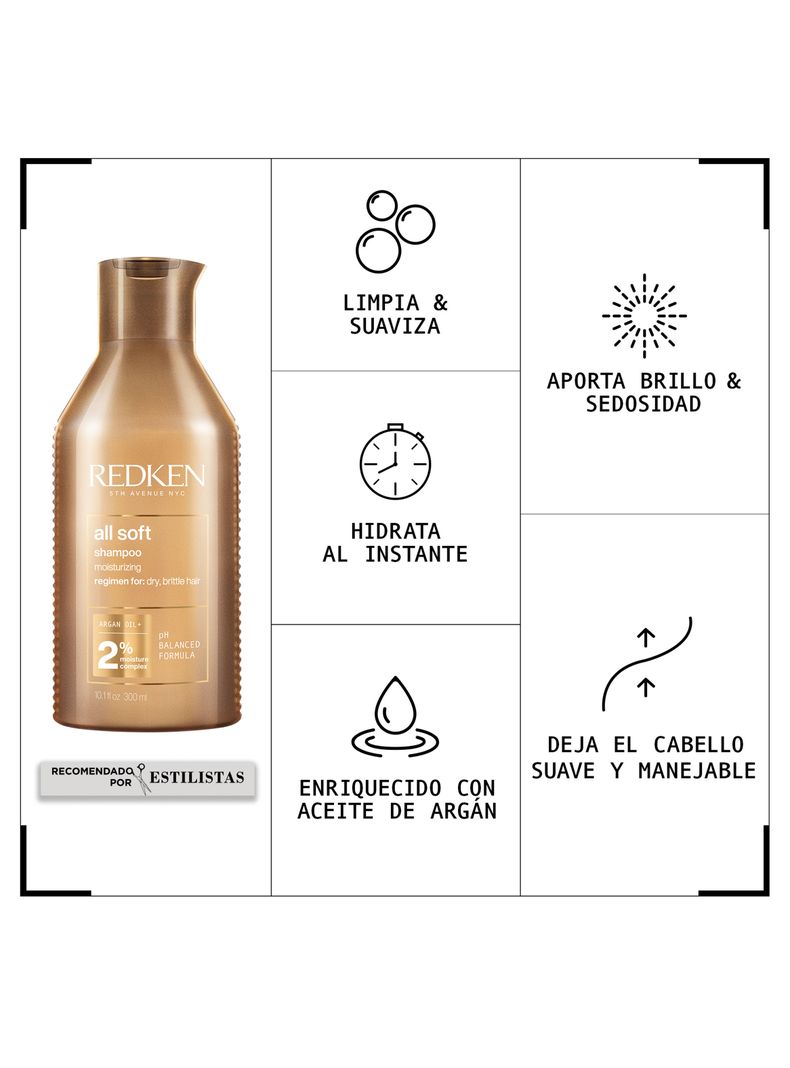 Set Hidratación Cabello Seco All Soft Shampoo 300ml + Acondicionador 300ml Redken-1