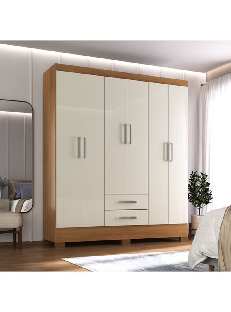 Clóset 6 Puertas 2 Cajones Canela Blanco Off White-4
