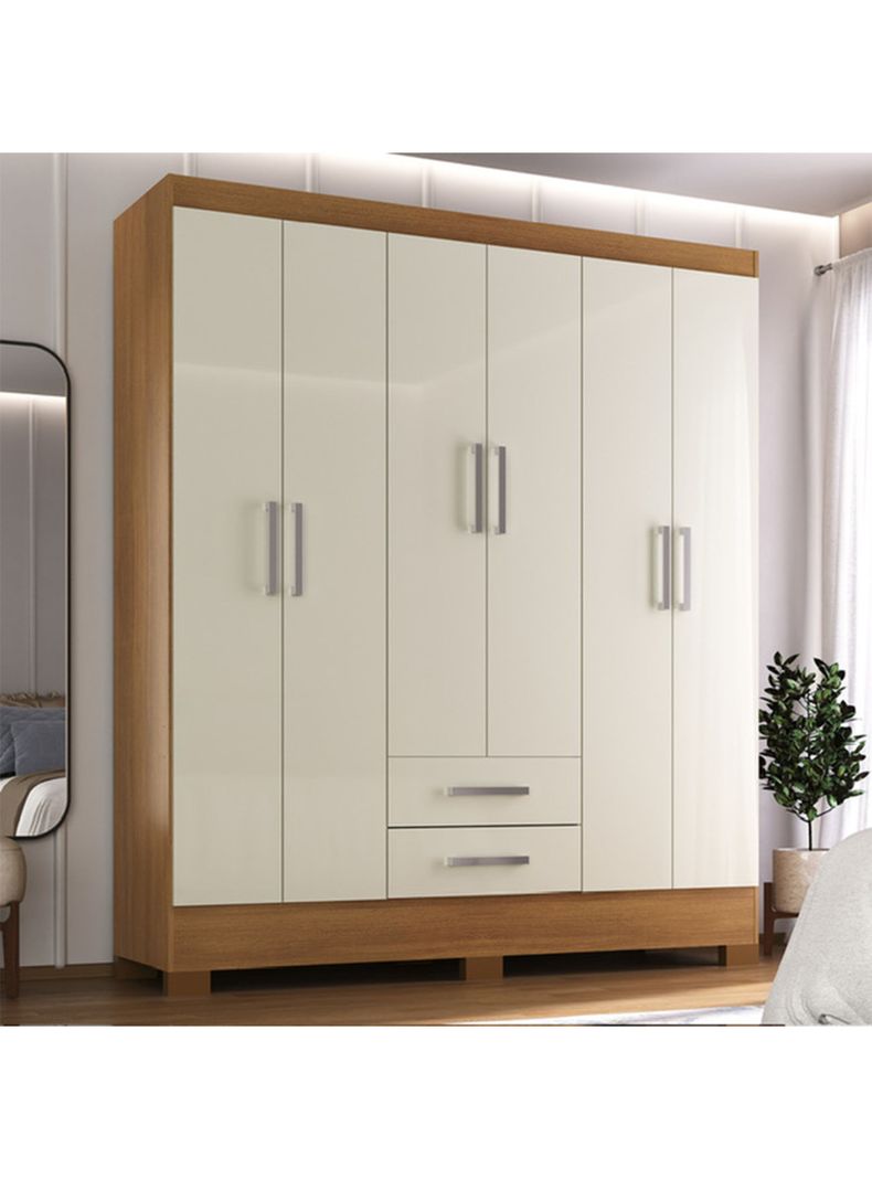 Clóset 6 Puertas 2 Cajones Canela Blanco Off White-3