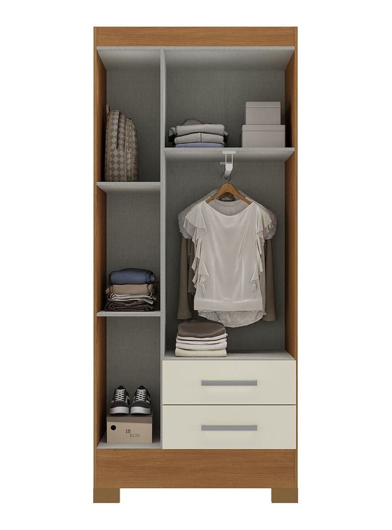 Clóset 3P 2C + Cómoda 5C Canela Blanco Off White-2