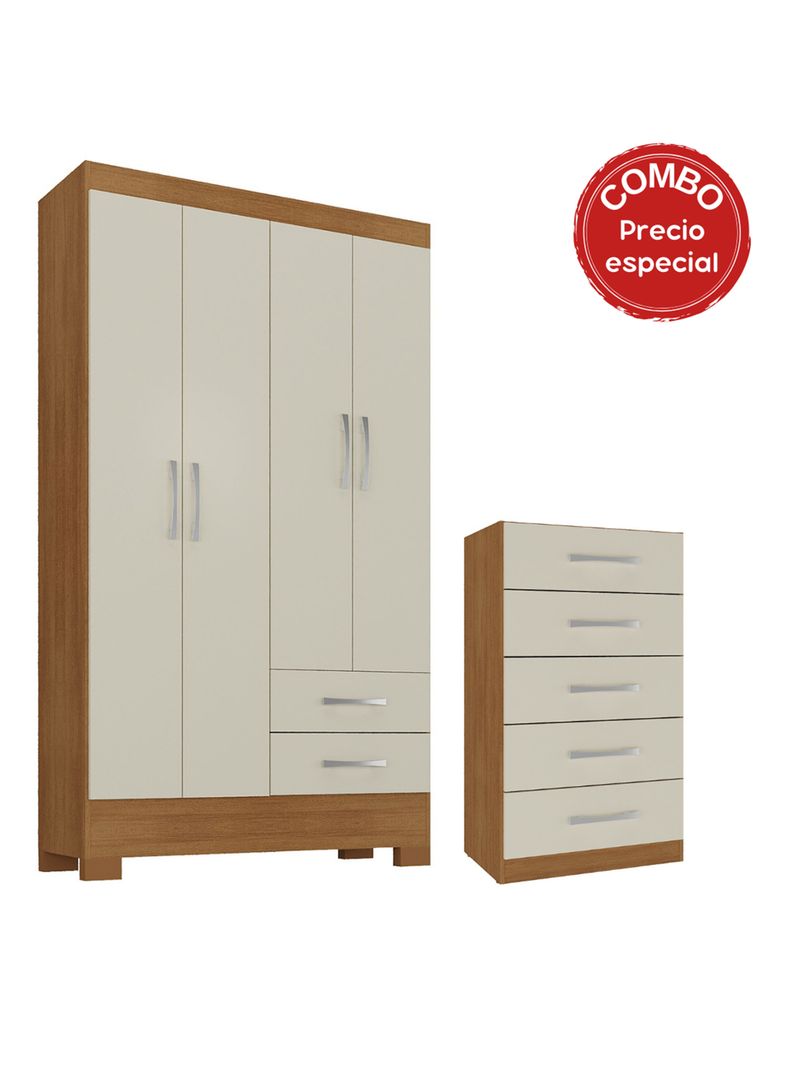 Clóset 4P 2C + Cómoda 5C Canela Blanco Off White-0