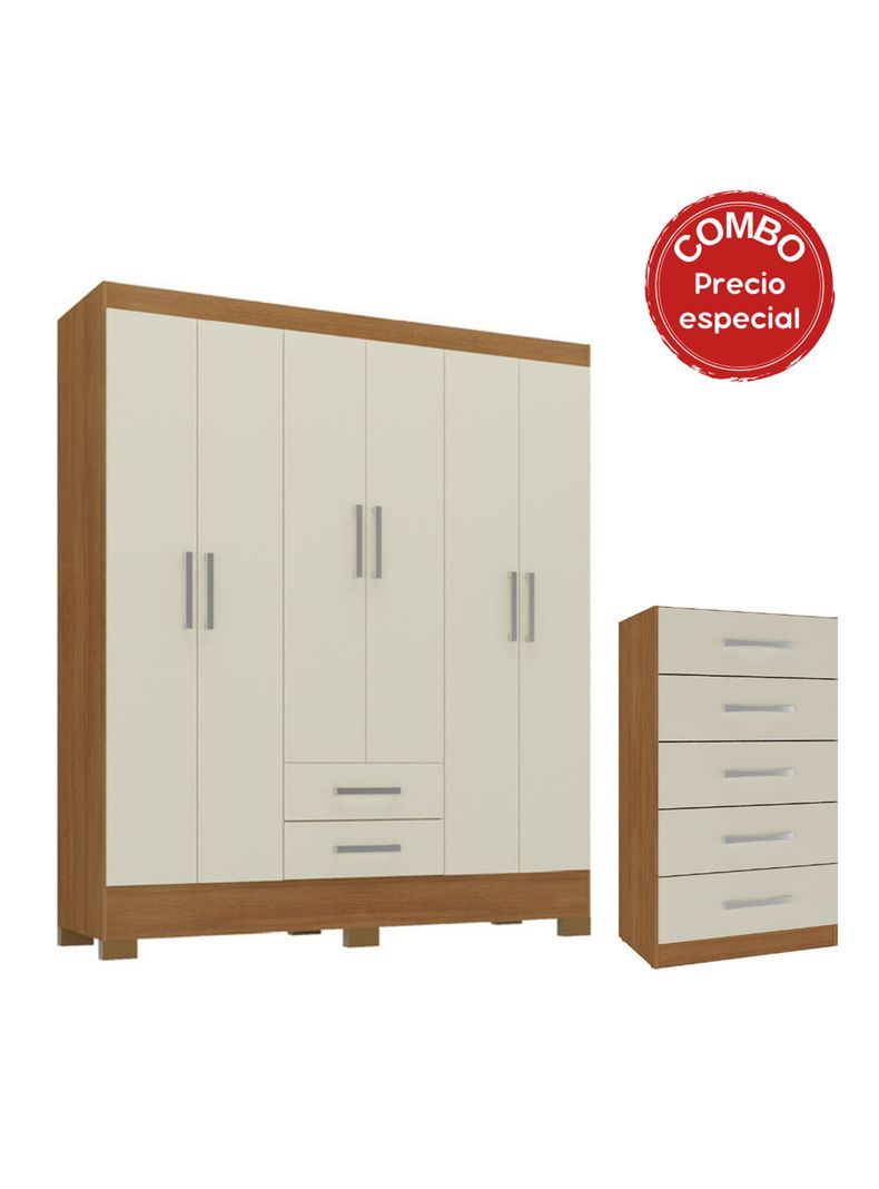 Clóset 6P 2C + Cómoda 5C Canela Blanco Off White-0