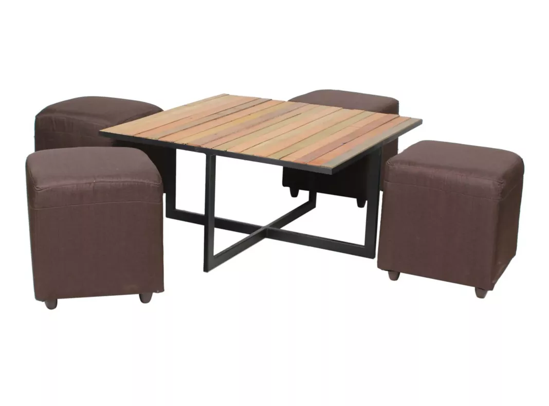 Mesa de Centro + 4 Puffs 90x90 cm-0