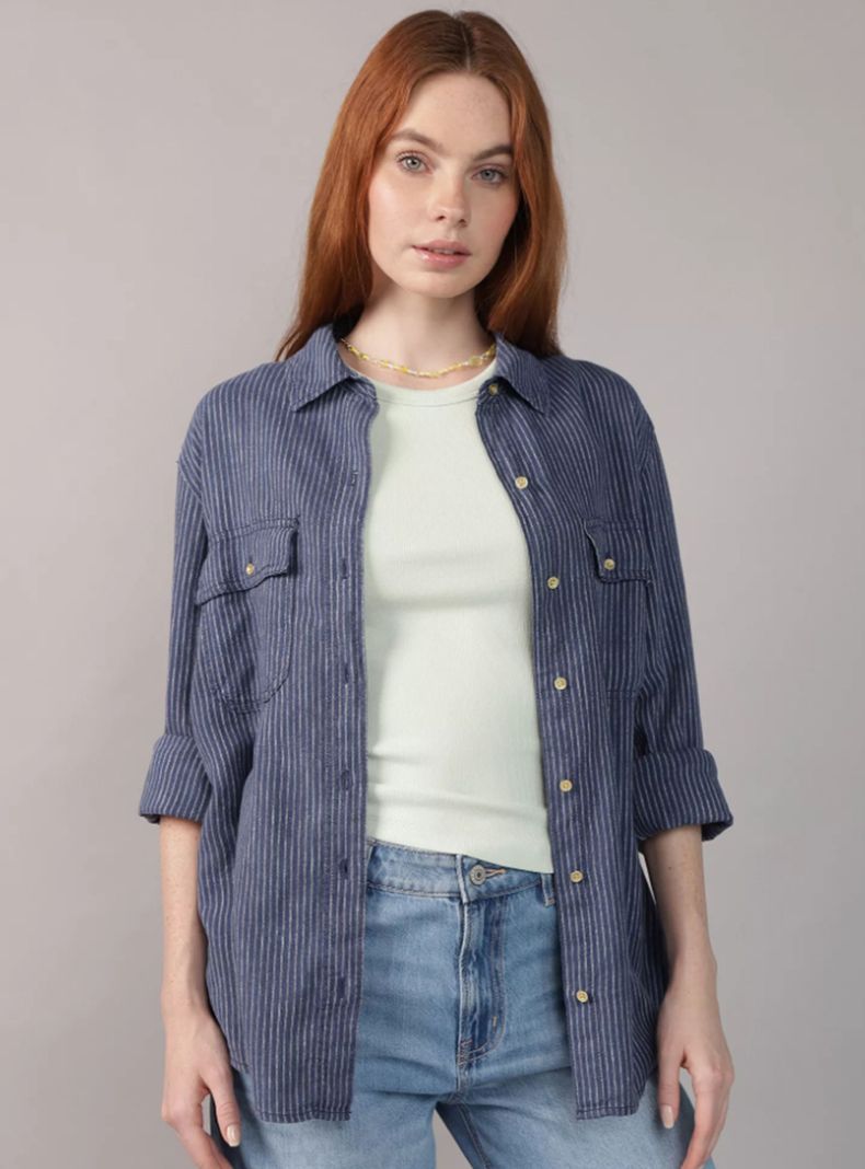 Camisa AE Mezcla de Lino Estilo Fin de Semana
