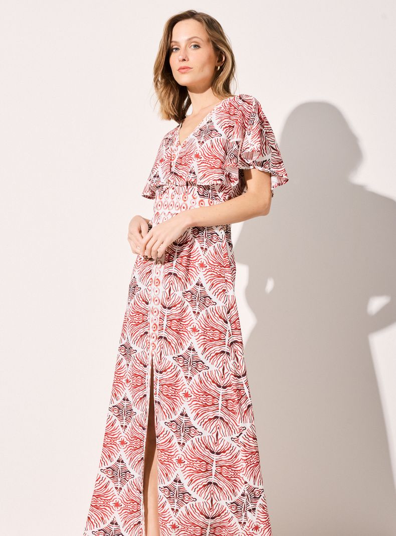 Vestido Estampado con Tajo Delantero