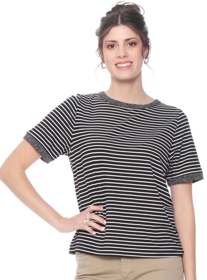 Polera Manga Corta Listada Escote Redondo