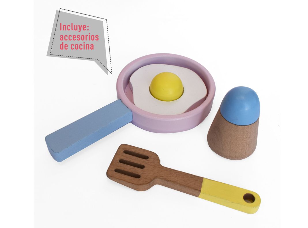 Centro de Juegos Cocina de Madera Celeste con Accesorios-2
