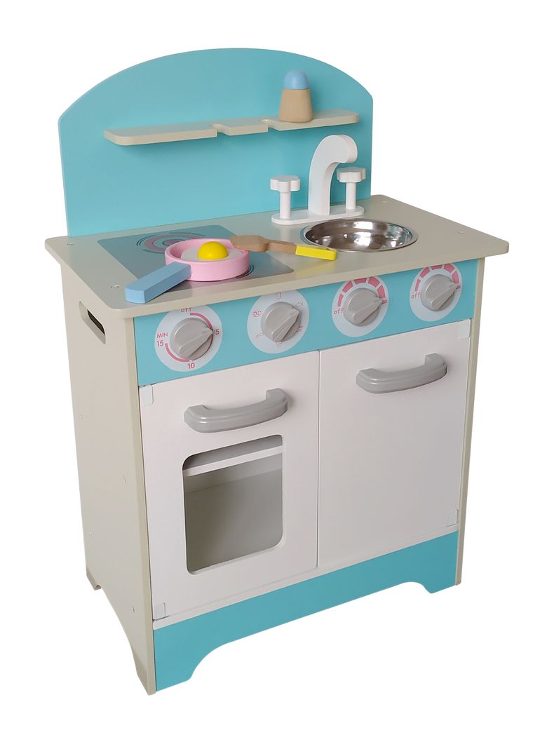 Centro de Juegos Cocina de Madera Celeste con Accesorios-0
