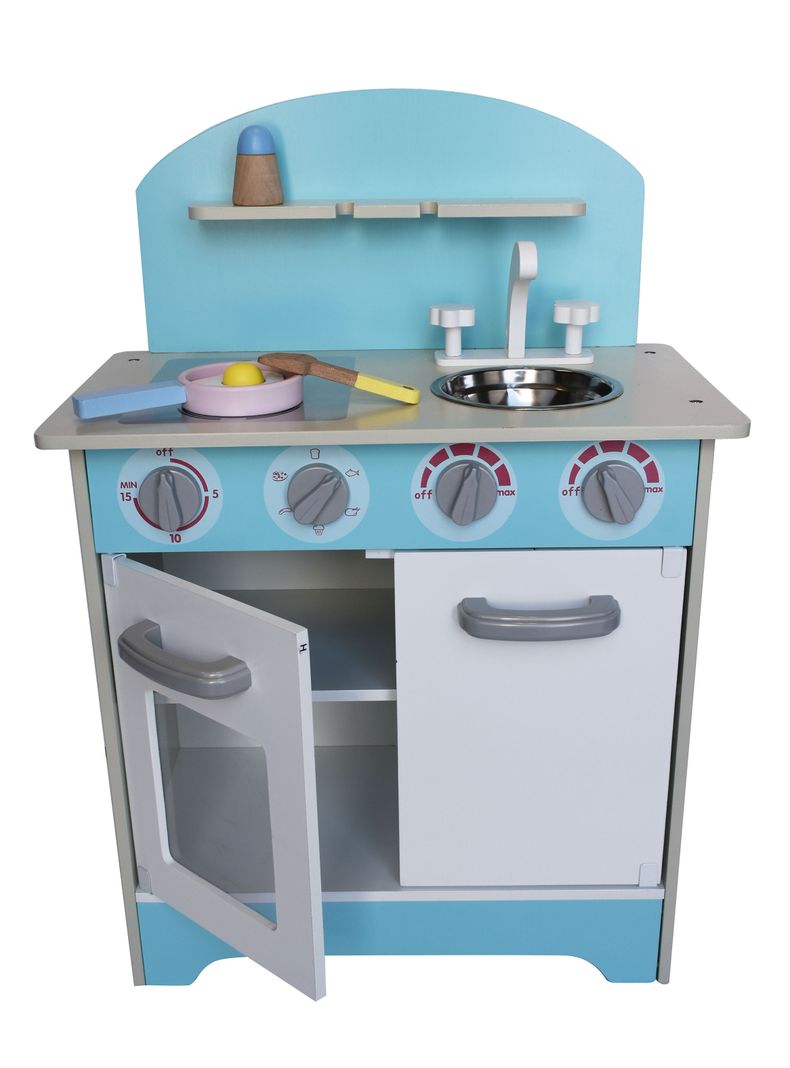 Centro de Juegos Cocina de Madera Celeste con Accesorios-1