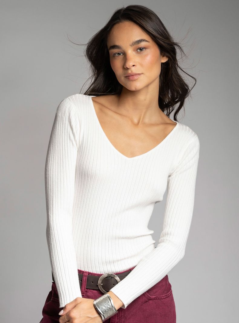 Polera Tejida Pascuala V Crudo