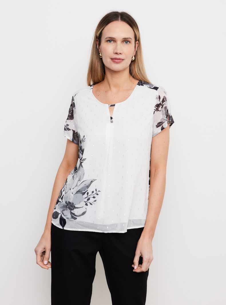 Blusa Mix Telas con Botones Metálicos