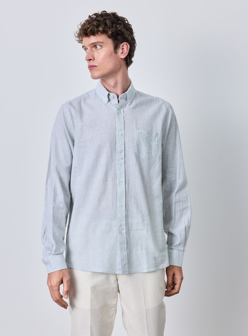 Camisa Manga Larga Lino Algodón Rayas