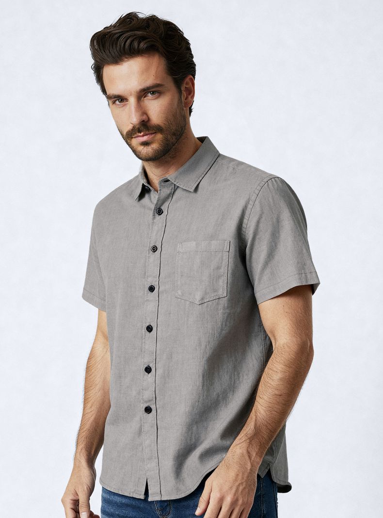 Camisa Houston Lino Manga Corta Vintage
