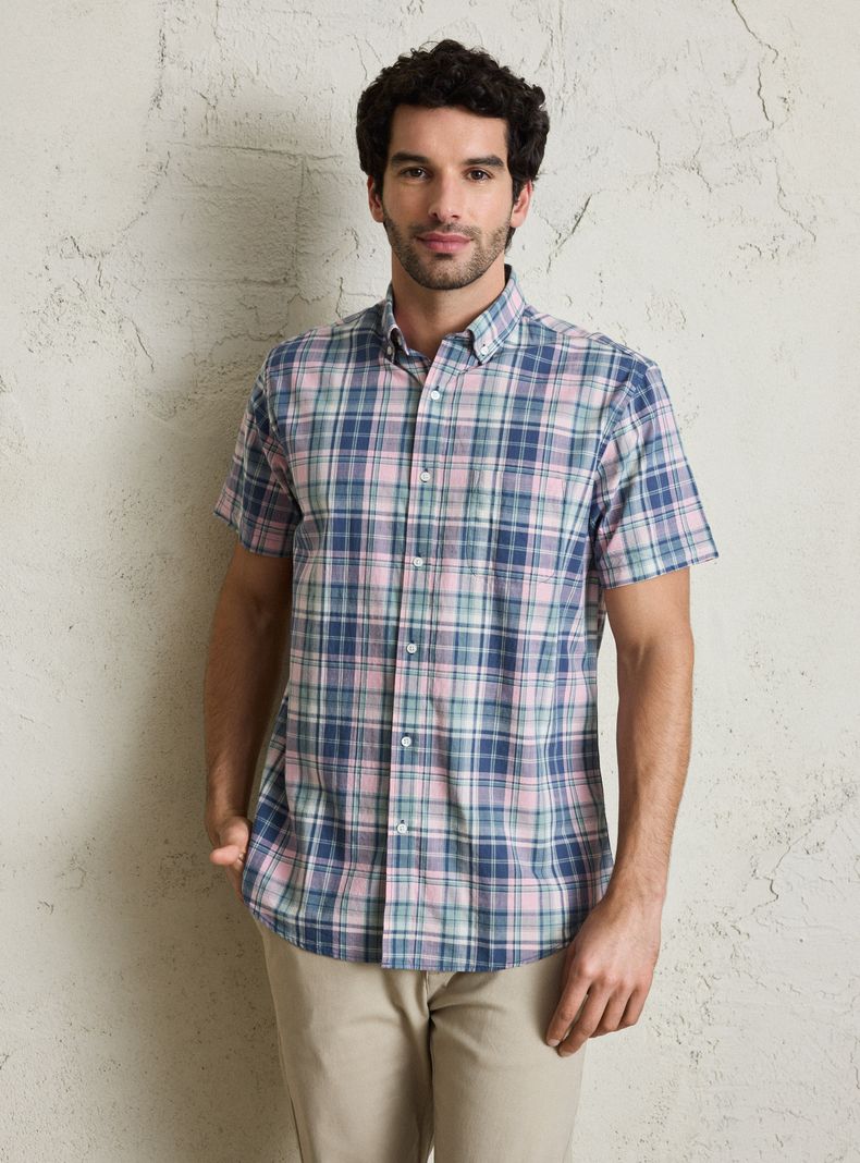 Camisa Manga Corta Cuadros Print