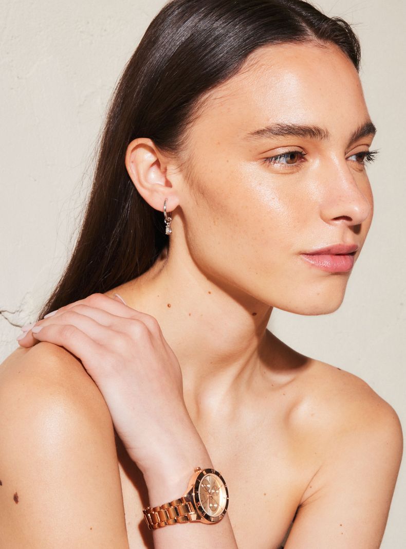 ALANIZ PACK RELOJ ANÁLOGO ROSE GOLD MUJER + AROS PLATEADOS