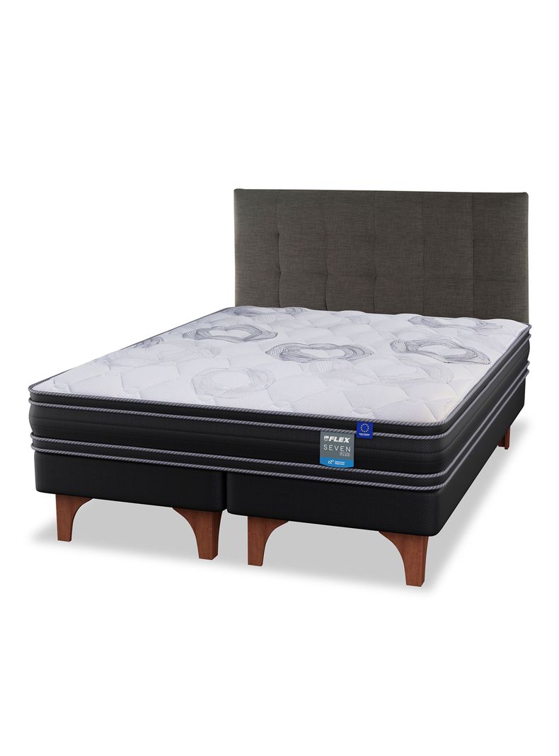 Cama Europea Seven Plus 2 Plazas Box Base Dividida + Respaldo Design Grafito-0
