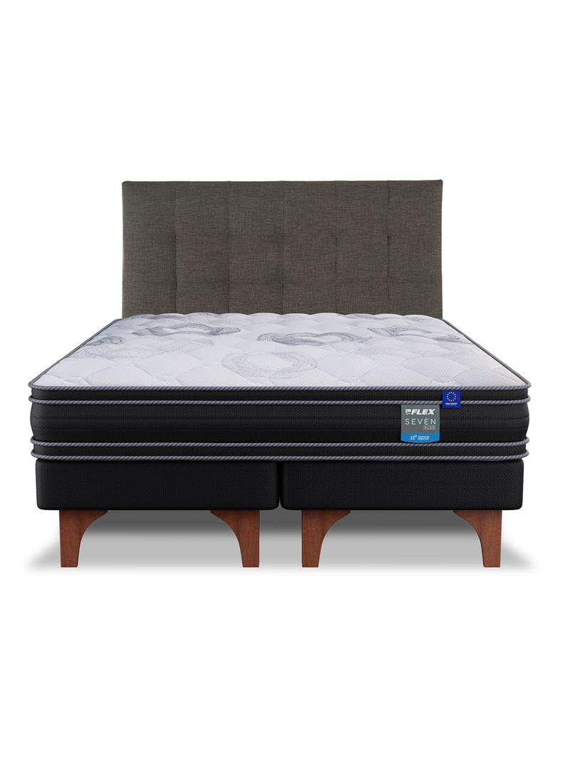 Cama Europea Seven Plus 2 Plazas Box Base Dividida + Respaldo Design Grafito-2