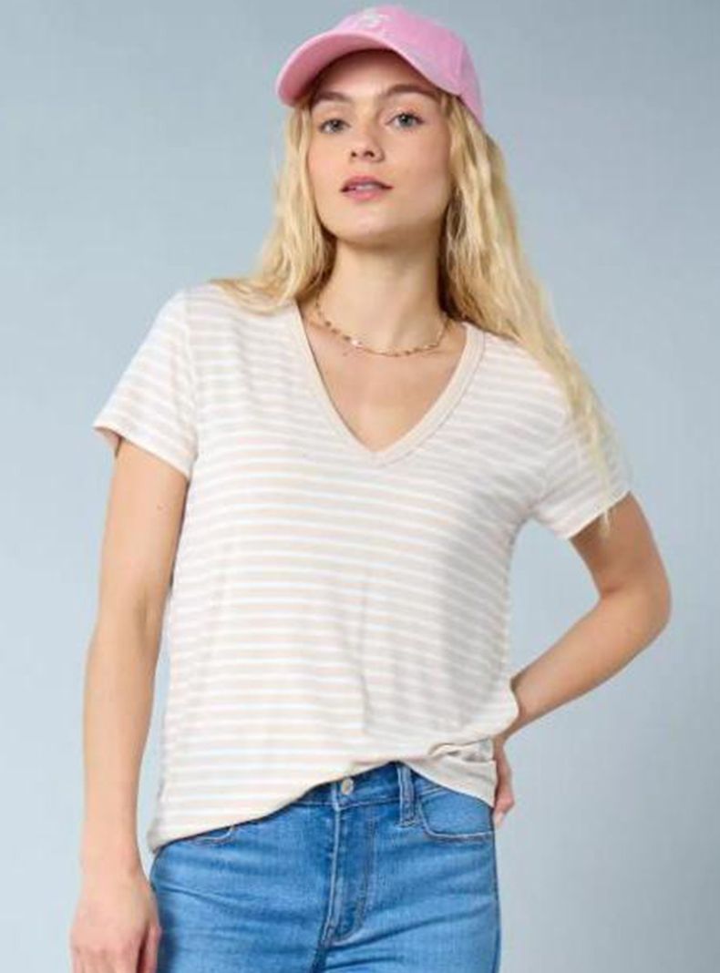 Polera Rayada Cuello en V