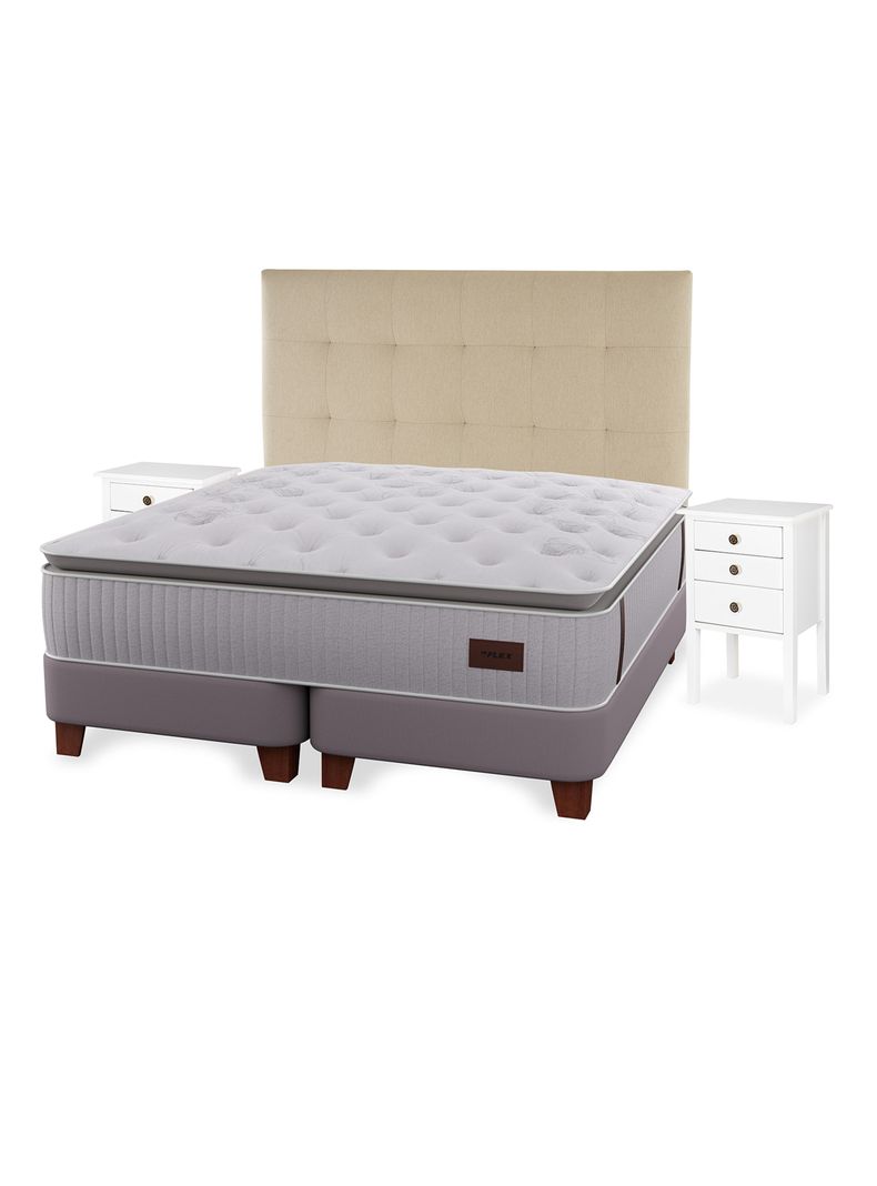 Cama Europea Heritage 2 Plazas 150x200 cm + Respaldo Crudo + Velador Roma