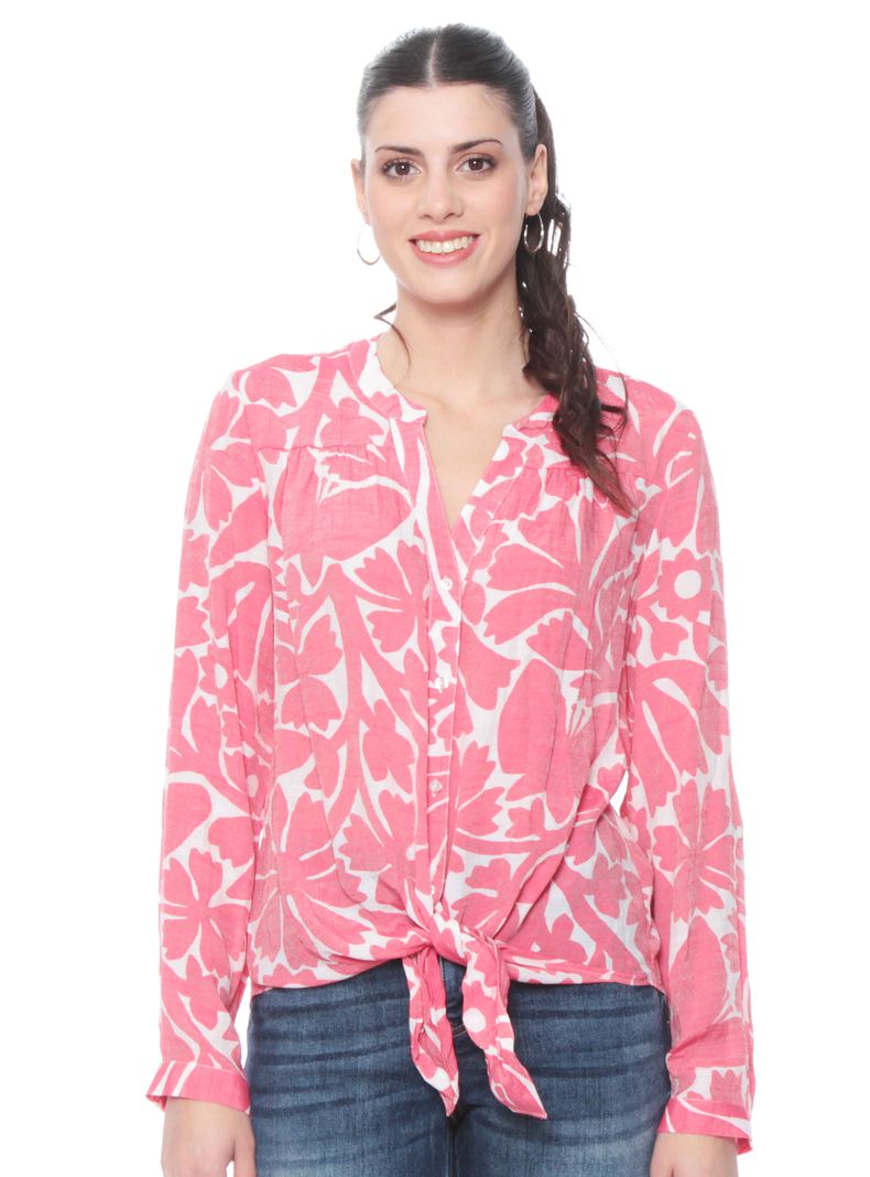 Blusa Estampada Abotonada en Delantero Color