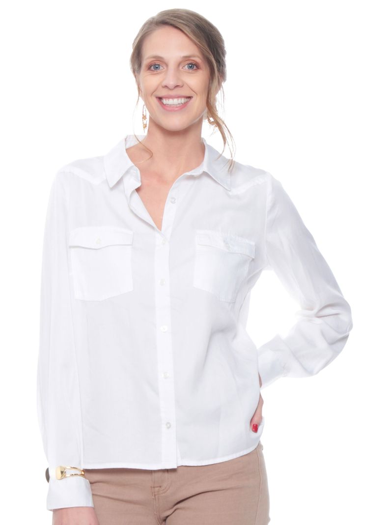 Blusa Manga Larga Lyocell Bolsillos Frontales Abotonada