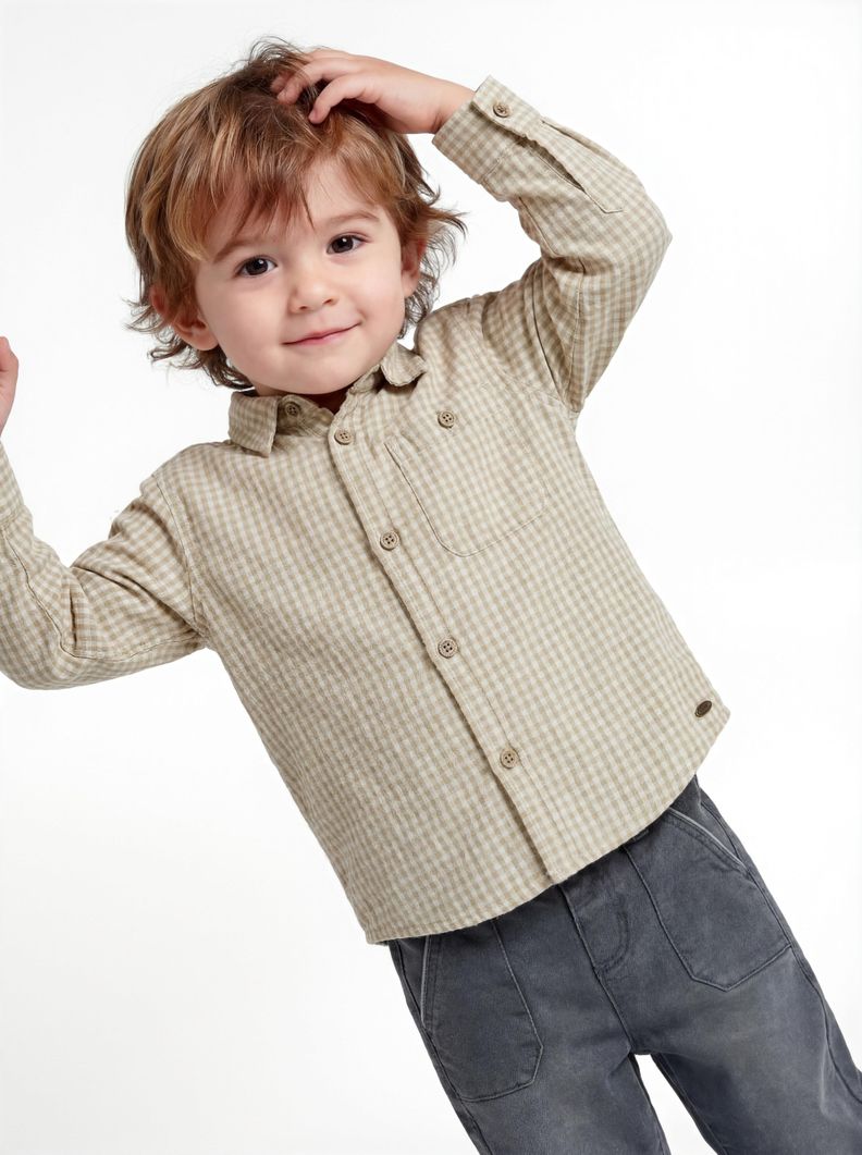 Camisa Seersucker Tipo Vichy Tonos Tierra