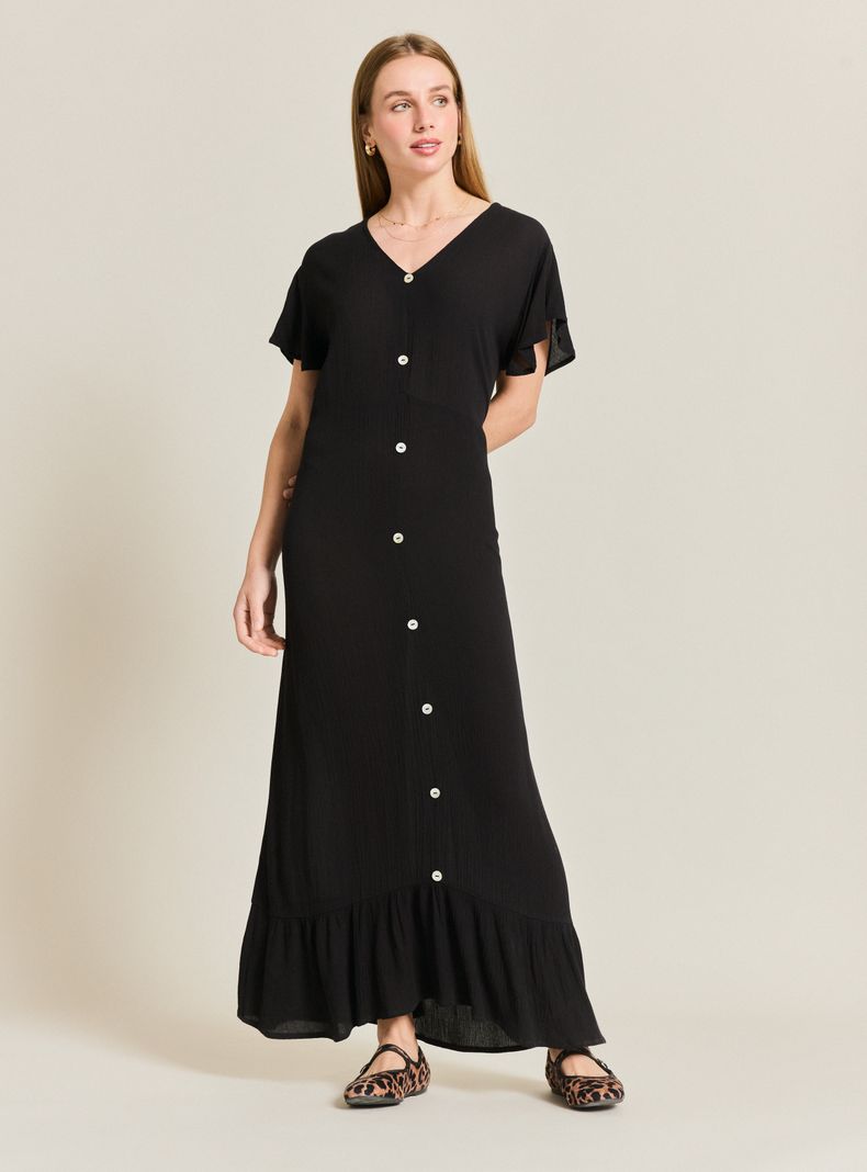 Vestido Abotonado Manga Campana