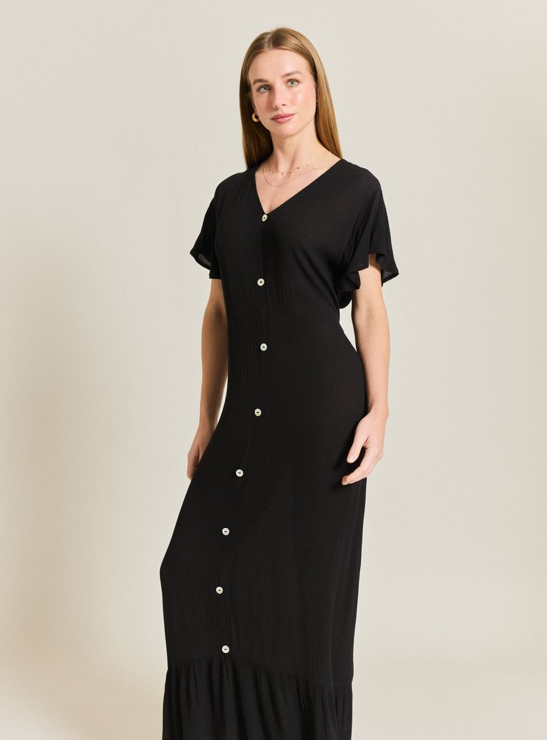 Vestido Abotonado Manga Campana