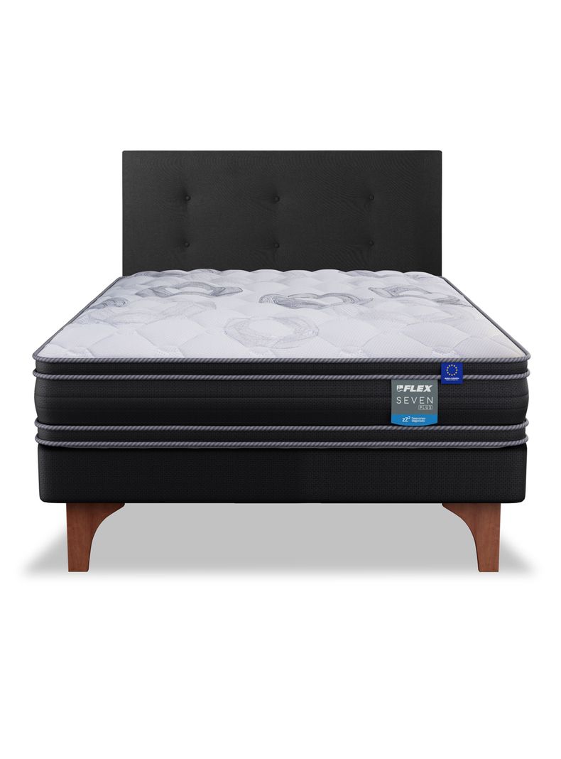 Cama Europea Seven Plus 1.5 Plazas Box + Respaldo Royal Negro-2
