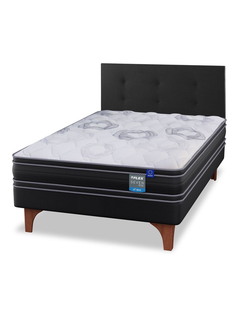 Cama Europea Seven Plus 1.5 Plazas Box + Respaldo Royal Negro-0