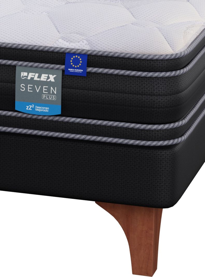 Cama Europea Seven Plus 1.5 Plazas Box + Respaldo Royal Negro-4