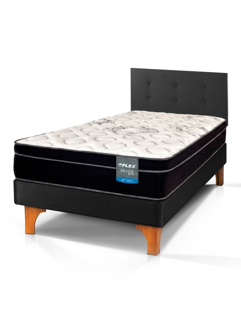 Cama Europea Seven Pro 1.5 Plazas Box + Respaldo Royal