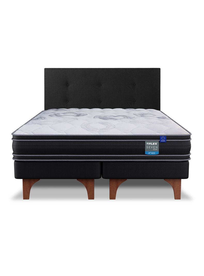 Cama Europea Seven Plus 2 Plazas Box Base Dividida + Respaldo Royal Negro-2